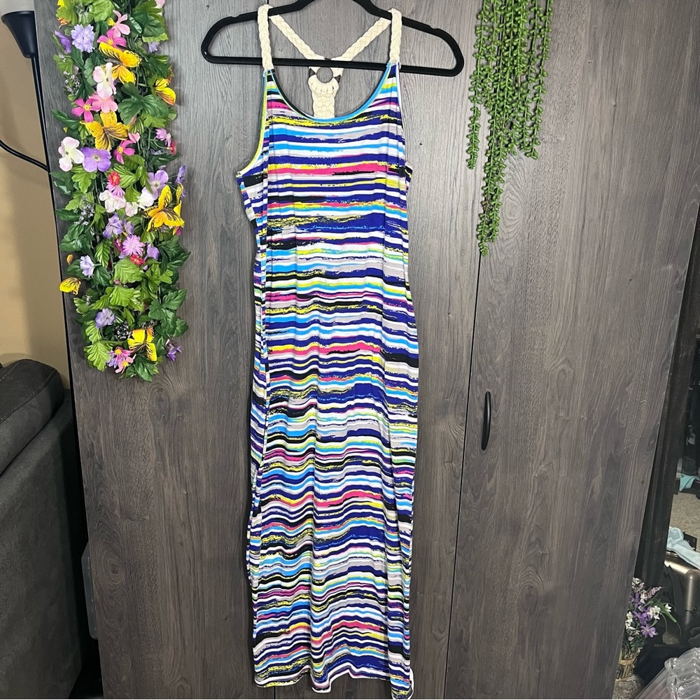 ₽🌼3/$30🌼Dots Stripped Printed Scoop Neck Maxi Dress Size Medium